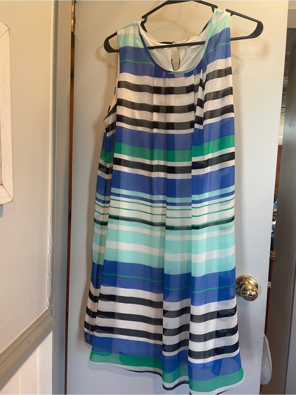 Calvin Klein Striped Sleeveless A-Line Dress in Blue, Teal & Black size 14